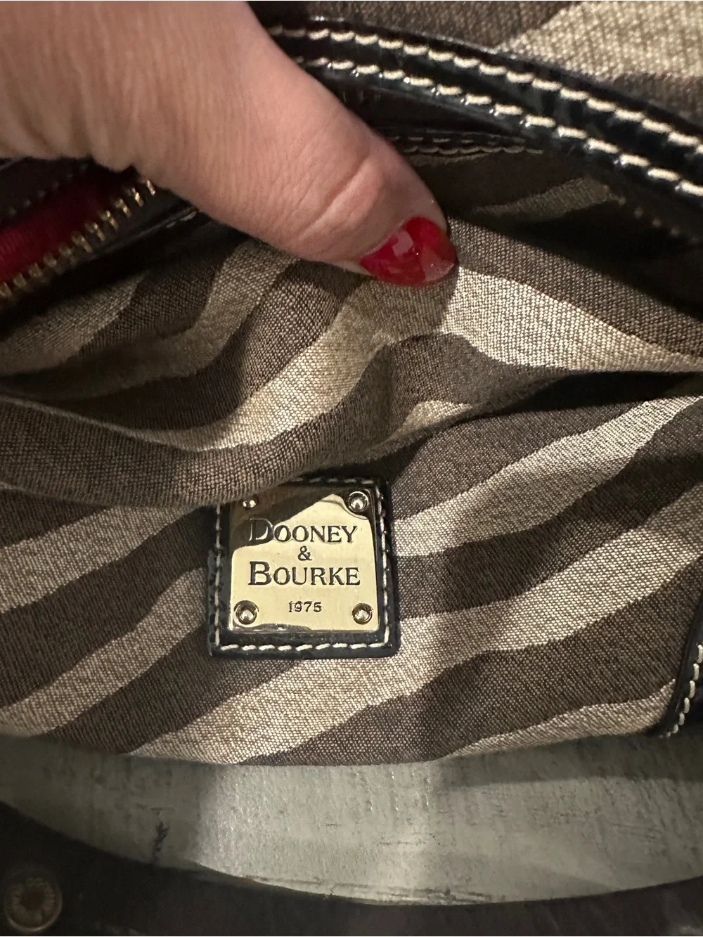 Dooney & Bourke Brown and Cream Zebra Stripe Shoulder Bag